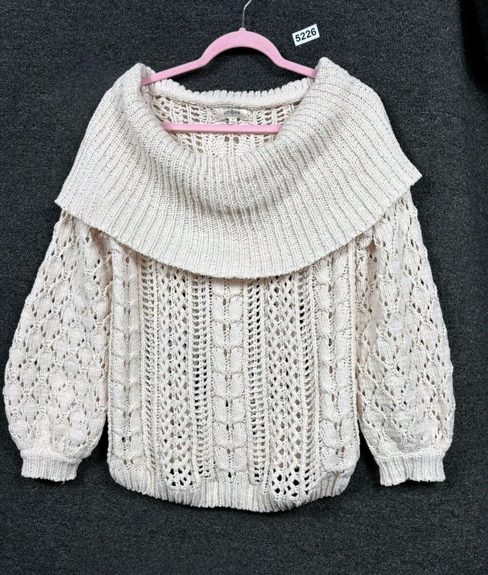 Umgee Cowl Neck Knit Sweater Womens Size M Pale Pink Long Sleeves Pullover